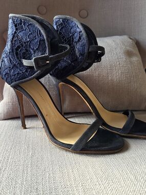 Giuseppe Zanotti Navy Lace Ankle-Strap Stiletto Sandals